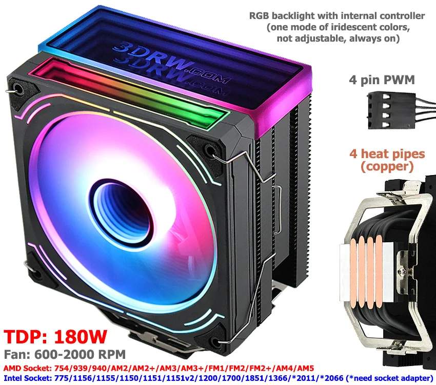 Кулер для процессора 3DRW.com C124-3DB-RGB