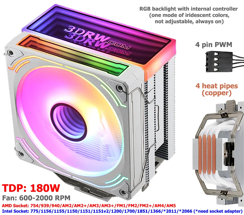 Кулер для процессора 3DRW.com C124-3DW-RGB